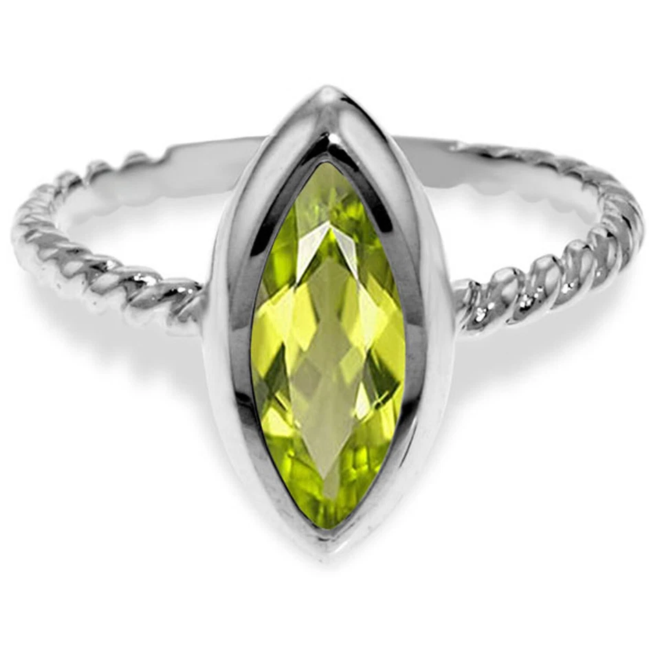 Anillos de plata de ley 925 enchapados en platino con peridoto natural del marqués Foto 2 de 2