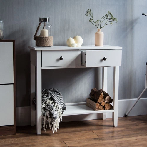 SALE Console Table 2 Drawer Hallway Shelf Dressing Dresser Furniture White