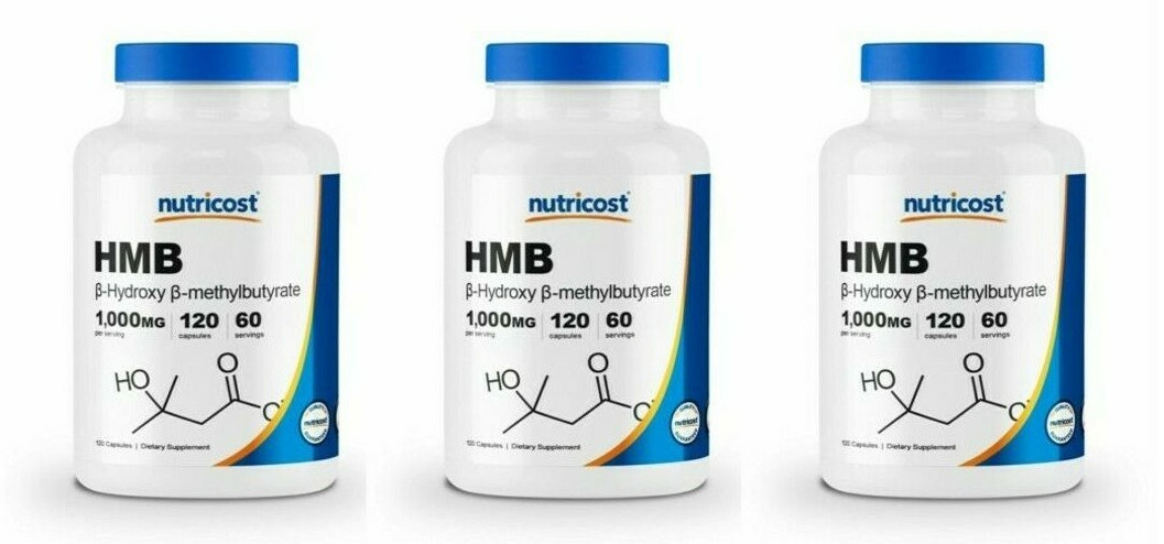 HMB 1000 мг (бета-гидрокси-бета-метилмасляная кислота) 3X120 капсул Аминокислоты Nutricost