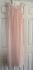 ShadowLine Vintage Baby Pink Chiffon Nightgown Sleeveless Lace Trim Size Small
