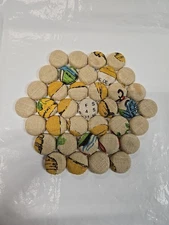 Vintage Handmade Fabric Covered Bottle Cap Trivet Hot Pad