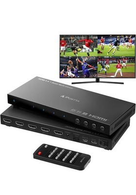 4K HDMI Multiviewer Switch 4x1 with PIP, PORTTA Quad Multi Viewer Seamless...