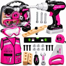 Kids Tool Set with Carrying Case, Electronic Toy Drill Bits Pink