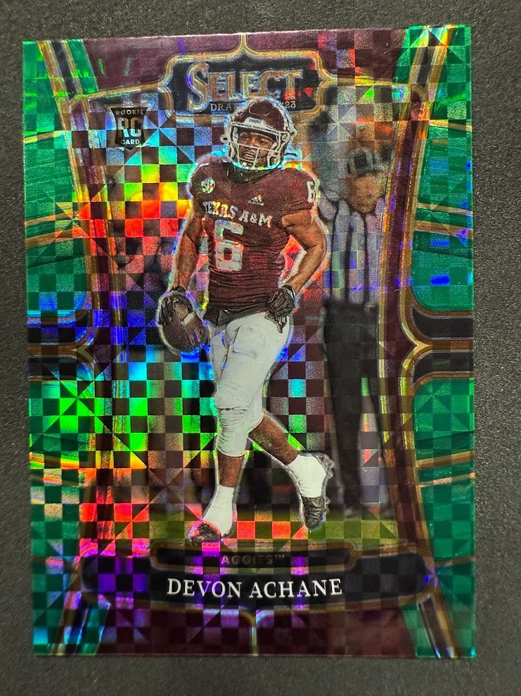 2023 Panini Select Draft Picks Devon Achane #20 Green Squares Prizm RC Rookie🔥
