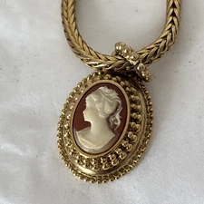 Vintage Victorian Revival 1928 Cameo Pendant Necklace Left Facing