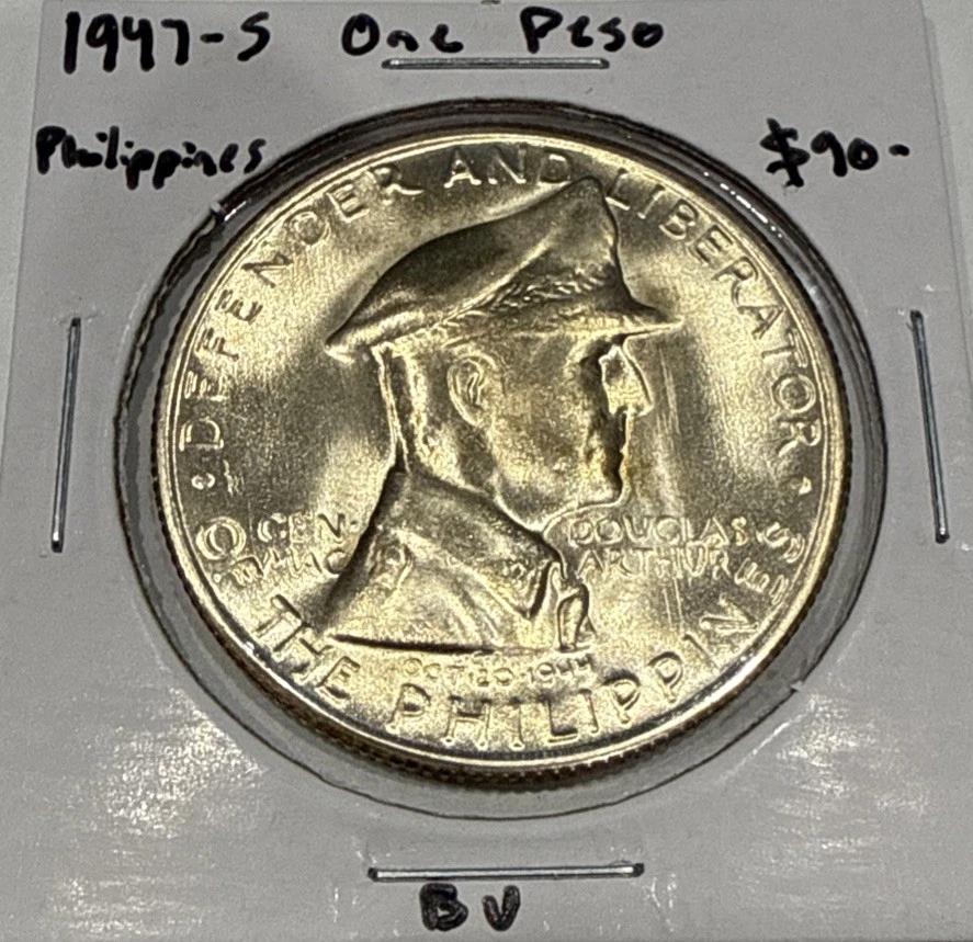 1947 S One Peso Philippines Silver Un Peso MacArthur Coin - BU Uncirculated - Image 3 of 4
