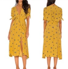 Faithfull the Brand Billie Midi Dress Women’s Size 4 Dolores Yellow Floral B4