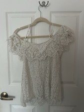 White Black Woman Lace Tiered Off The Shoulder Blouse Size L