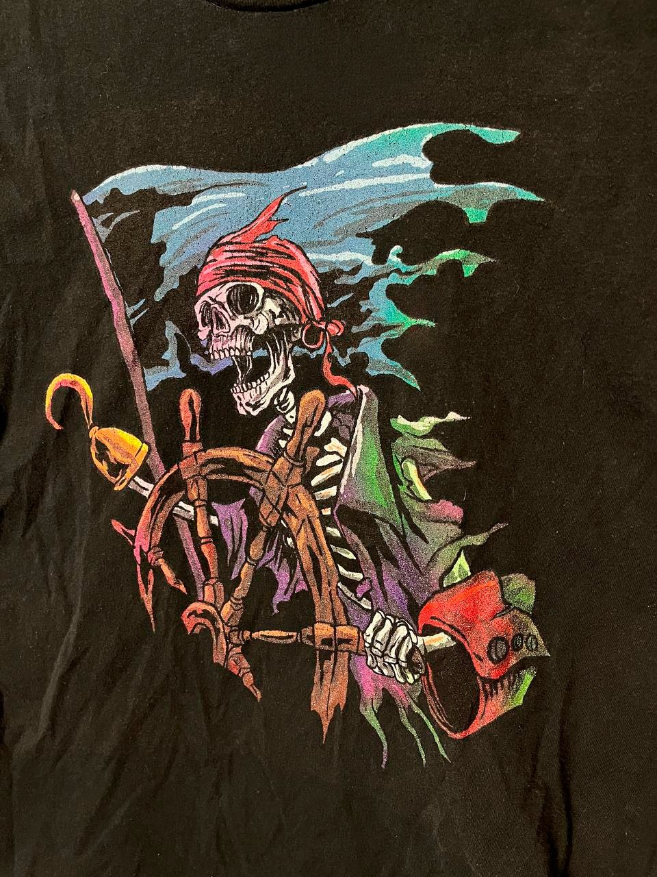Pirate Skeleton Graphic T Shirt Black Gildan Gothic Halloween Skull S image 2