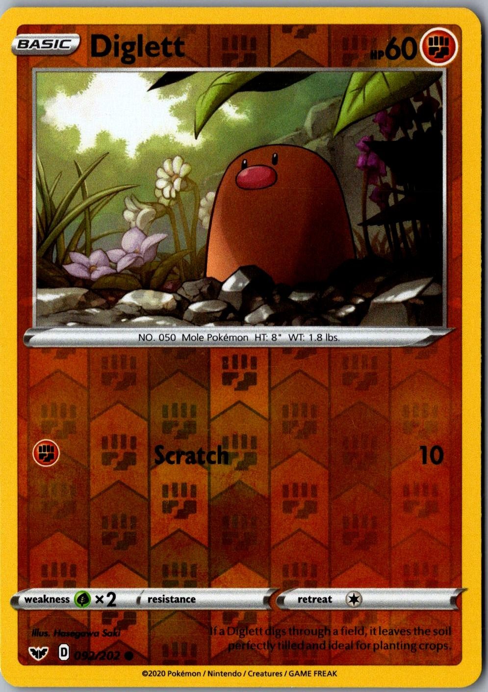 Diglett Reverse Holo 092/202 Common Sword & Shield LP Pokemon Card