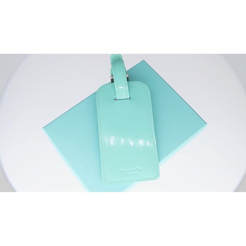 Tiffany and Co autentica etichetta bagaglio rettangolare in vera pelle blu 1837 - Video 1 di 1