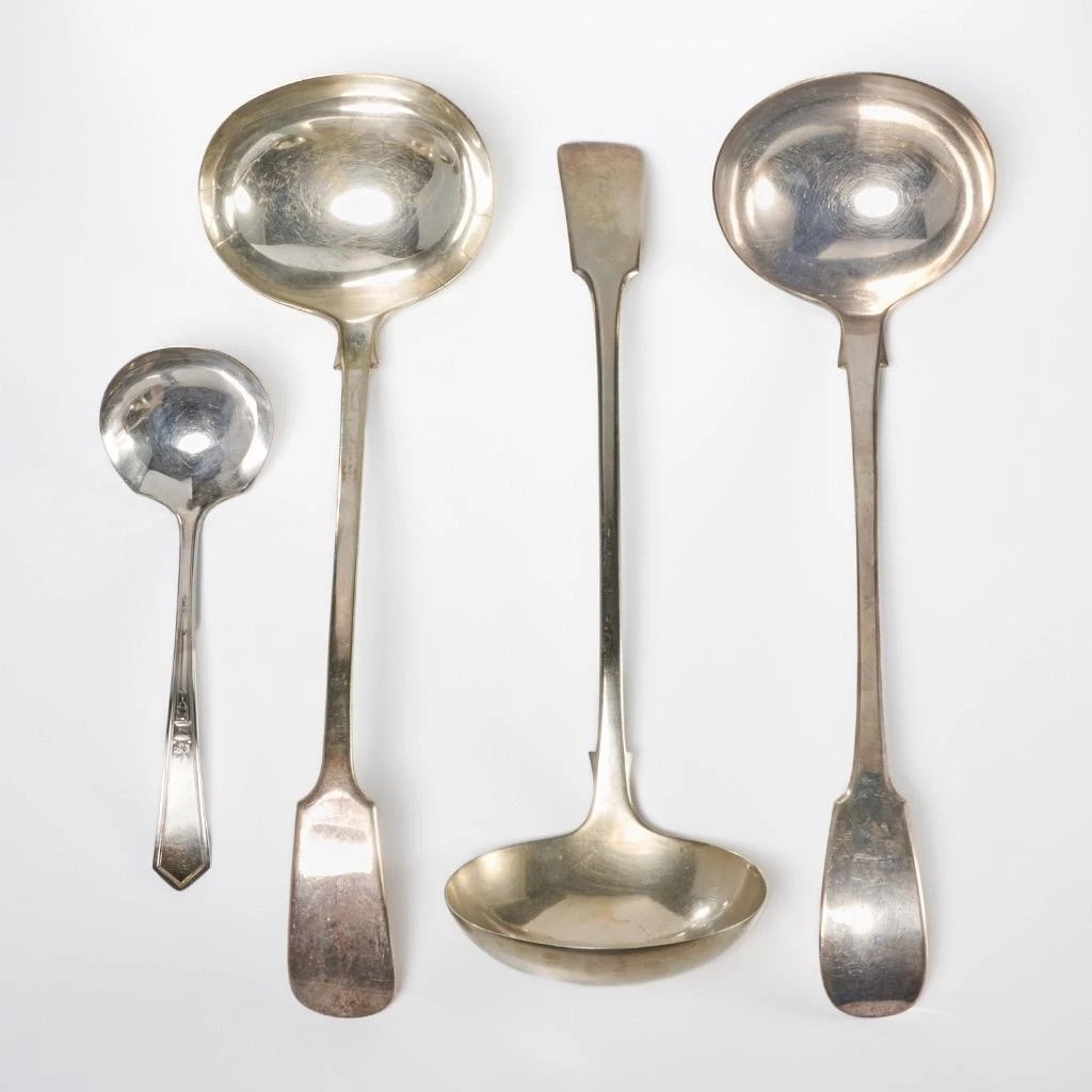 Antique Silver Plate Ladles Hallmarks Set of 4 Vintage Serving Utensils Lot