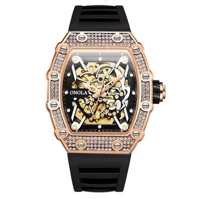 ONOLA Men Automatic Mechanical Watch Skeleton Dial Luminous Waterproof
