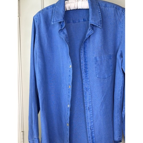 Pure Amici - 100% Linen Button Down Shirt Light Blue Small Long Sleeve