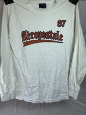 VINTAGE 90s Aeropostale White/Red Long Sleeve T-Shirt size Medium Made in USA