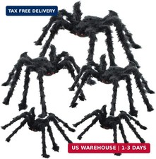 5pcs Halloween Spider Set: Giant Hairy Spider with Red Eyes, Bendable Legs - Sca