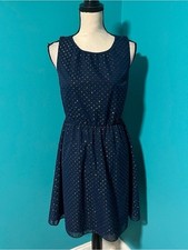 J. Crew 0 Navy Blue Gold Metallic Dot Sleeveless Fit And Flare Dress