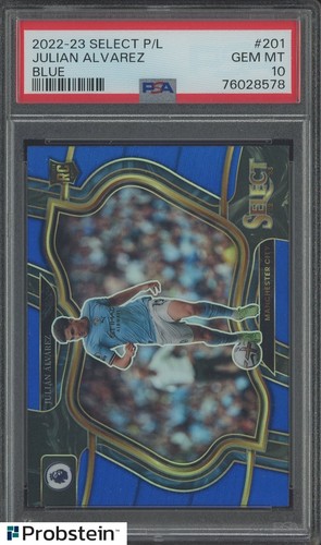 2022-23 Panini Select PL Soccer Blue Prizm #201 Julian Alvarez RC Rookie PSA 10