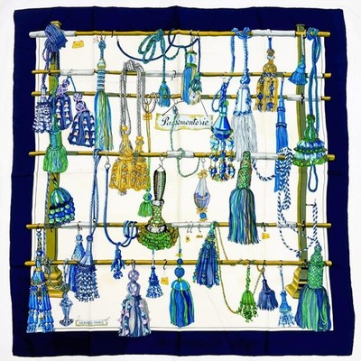 HERMES Silk Scarf Passementerie Carre 90 Francoise Heron Blue very good gift 03K