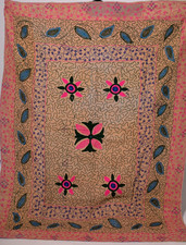 Indian Suzani Cotton Throw Handmade Boho Bedcover Hand Embroidery Vintage Quilt