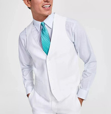 Bar III Mens Slim fit Button-Up Suit Vest Size XL White 100 Linen E091427