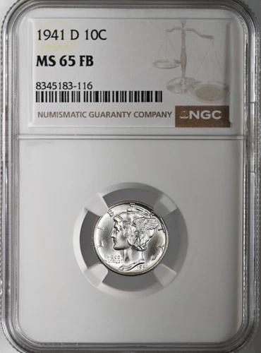 1941-D  10C  MERCURY SILVER DIME  "FULL BANDS"  NGC MS65 FB #8345183-116