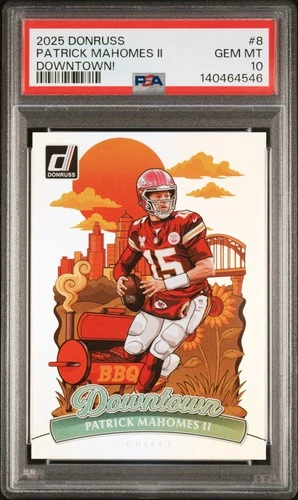 PSA 10 Patrick Mahomes 2025 Panini Donruss Downtown! #8 SSP Case Hit