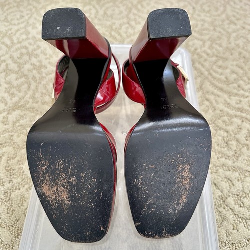 GUCCI Red Ankle Strap Heels Sandals 6B Excellent Used Condition High End Luxury - 第 6/9 張圖片