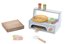 Wooden Pizza Oven Playset for Kids   Pretend Cooking Toy with Toppings  Tools