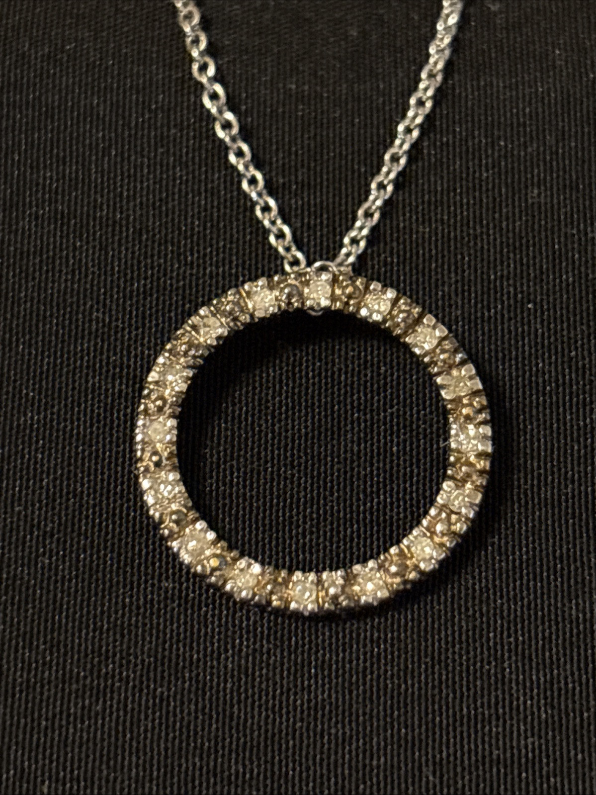 Silvertone Delicate Halo CZ Pendant Necklace 9.5 Inch Costume Jewelry  