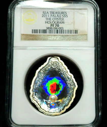5 Dollars 2011 Neptune Pearl Oyster Republic Palau PF70 NGC Only 2K !  TOP POP!!