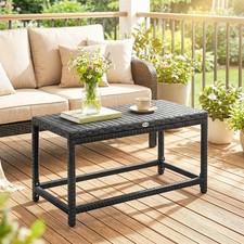 Image of Outdoor Coffee Table w/ Plastic Board Under the Full Woven Table Top