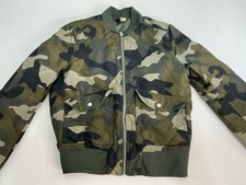 Divided Women Camouflage Full Zip Snap Bomber Jacket Green Beige Black US 6