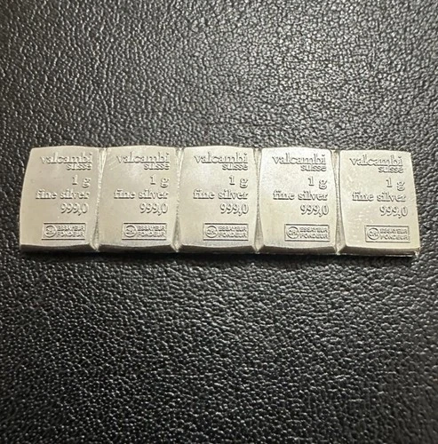 5 x 1g SILVER BAR - 999 FINE VALCAMBI SUISSE COMBI BARS BULLION UK