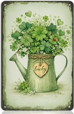 St Patrick  s Day Decorations Lucky Shamrock Tin Sign, Green Irish Metal Wall .