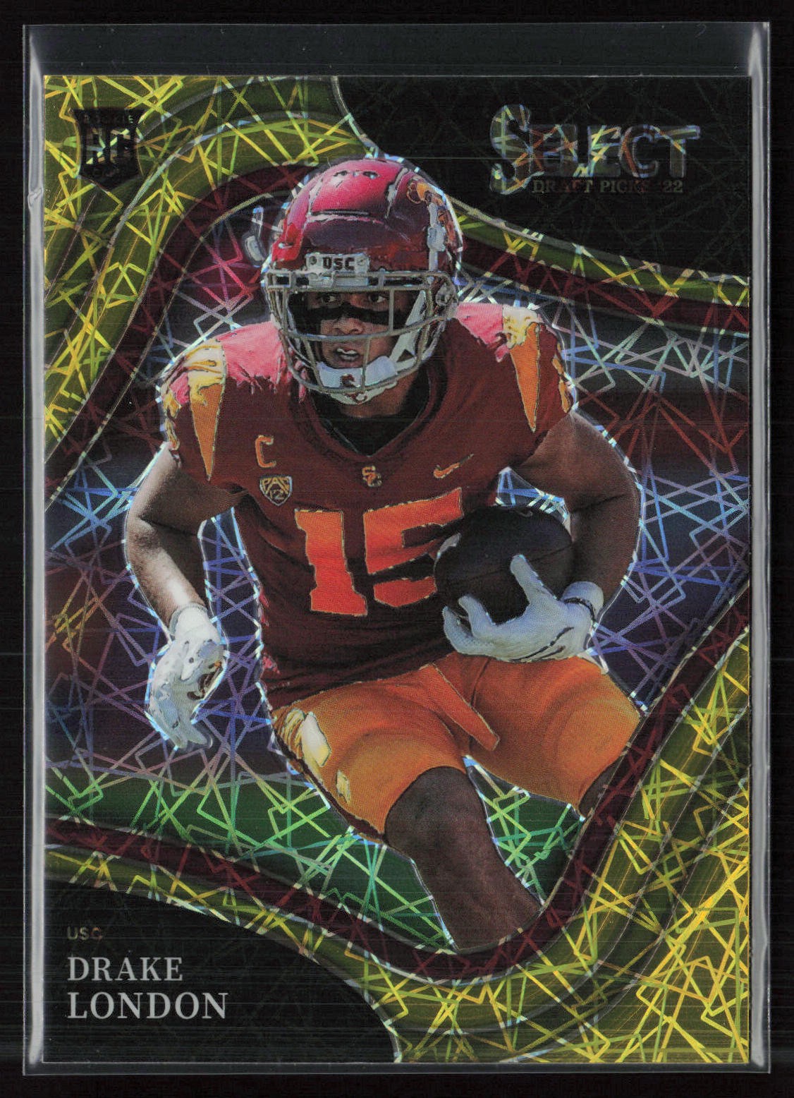 Drake London 2022 Panini Select Draft Picks #107 Gold Lazer Prizm USC Trojans