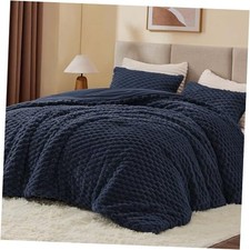 Fluffy Full Size Comforter Set - Fleece Soft Comforter for Full 82"x86" Navy