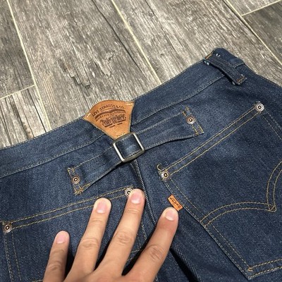 RARE Vintage 1970s Dark Wash Levis Orange Tab Buckle Back Jeans
