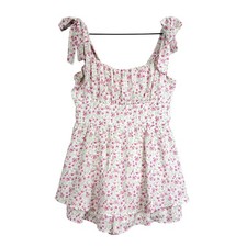Altar  s State Floral Mini White Pink Romper Bow Sleeves - M