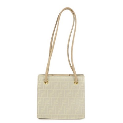 FENDI Zucca Canvas Leather Shoulder Bag Beige Authentic Used F/S