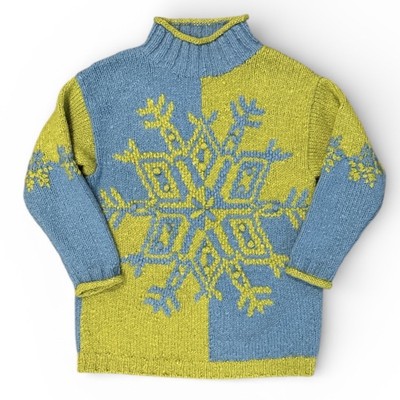 VTG 90's Express Tricot 100% Wool Snowflake Sweater Women s M Colorblock Chunky