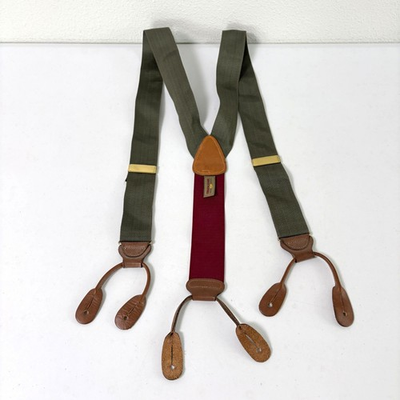 #ad Trafalgar Suspenders Green Burgundy Brown Leather Braces Gold $21.22