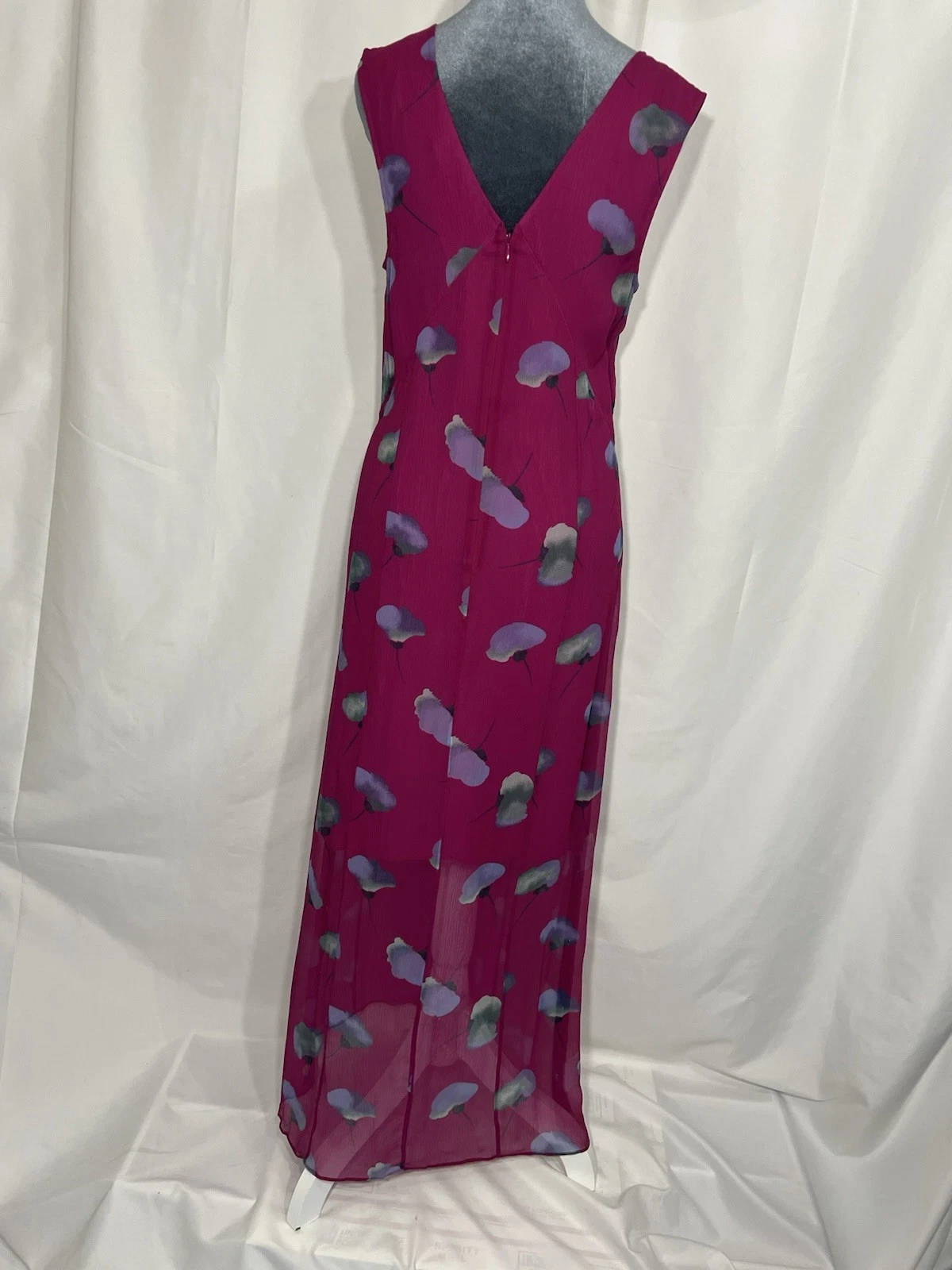 Abito Coach senza maniche lunghezza media rosa scollo a V 100% seta chiffon trasparente taglia 4