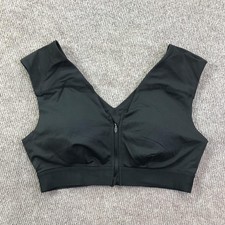 Tommie Copper Sports Bra Womens Large Black Zip Front Support Compression Mesh