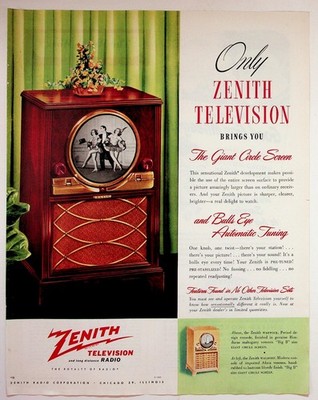 Zenith Television Radio Ad Vintage 1949 Original Print Giant Circle Screen