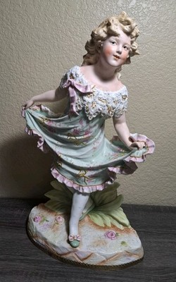 Rare Antique Gebruder Heubach 16'' Dancing Girl German Bisque Porcelain FIgurine