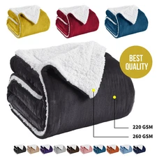 Double Sided Sherpa Fleece Throw Blankets Soft Warm Thick Bed Throw Twin Queen