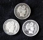 Set of 3: 1906, 1907, 1916-P Barber Dimes 10-cent value (10c) - Collector Grade!