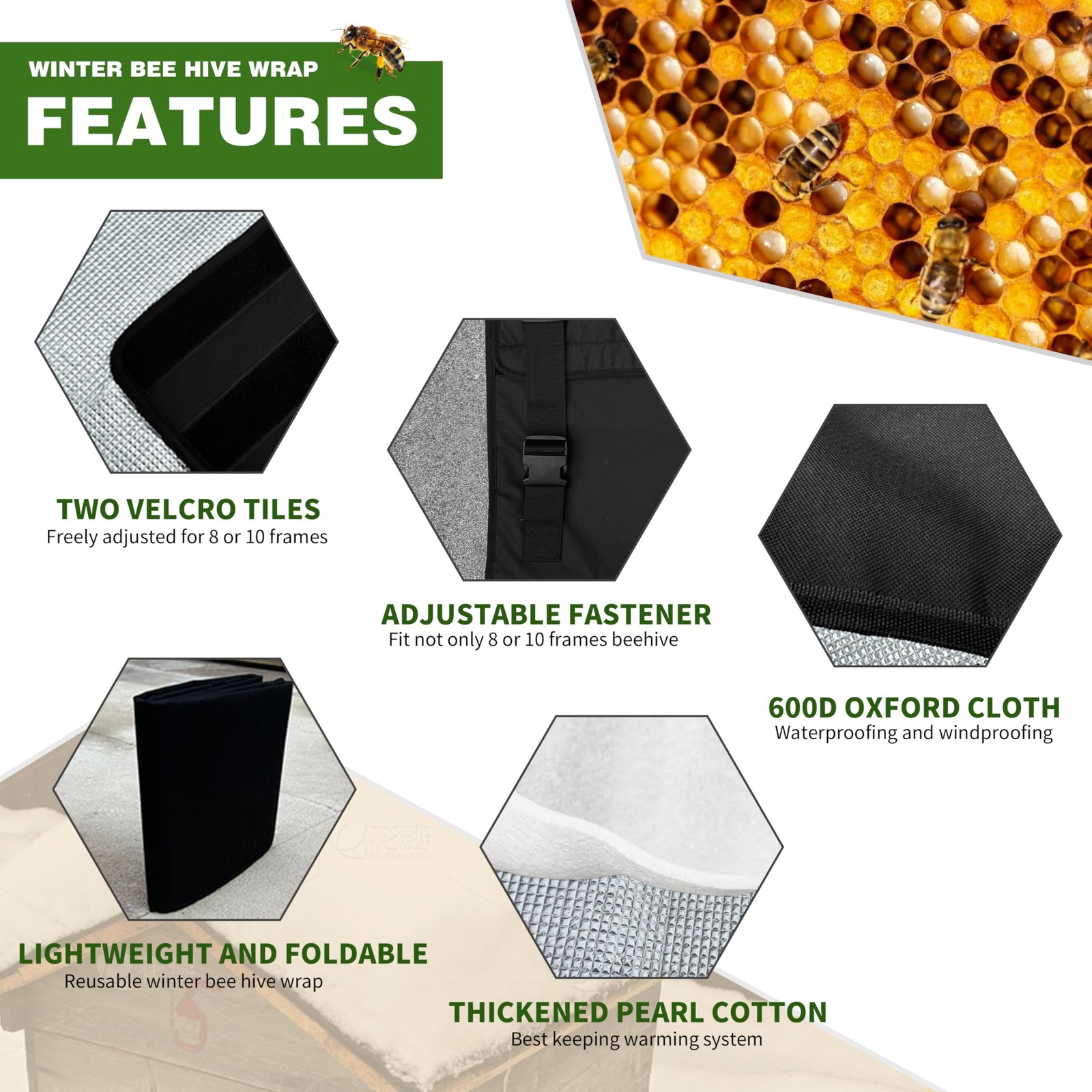 Winter Bee Hive Wrap for 8 and 10 Frame Hives, Adjustable Beehive Wrap Beekee...