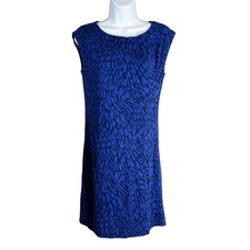 Loft XS Blue Abstract Print Sleeveless Sheath Dress Fitted Office Lined Soft